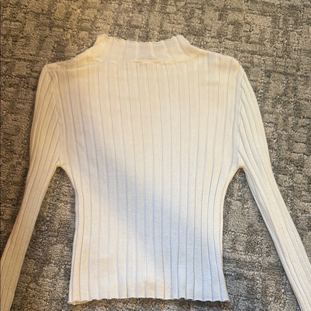 Ribbed White Turtleneck Sweater